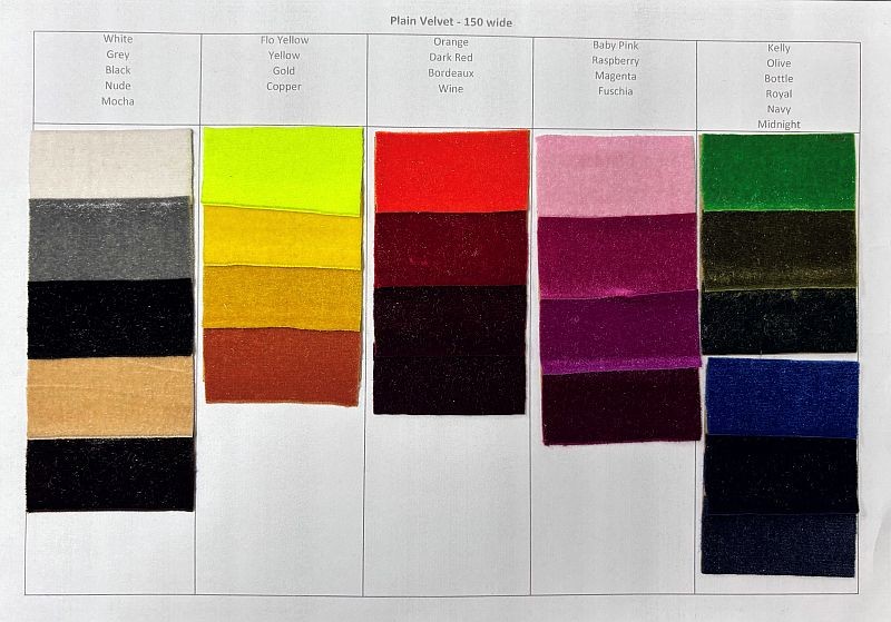 Velvet Spandex Chart