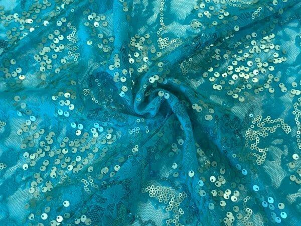 NEW Sea Green Colour Ivory Corded Stretch Lace Fabric Sea Green Sequin –  Iana Fabrics